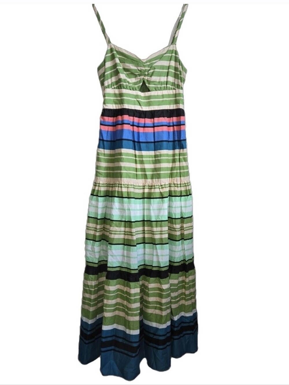 NWOT Striped Green Multi-Color Sleeveless Maxi Dress with Spaghetti Straps